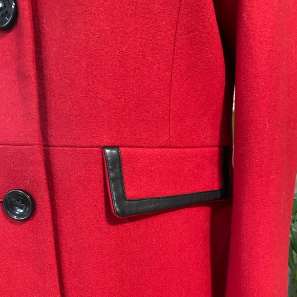 Holiday Best, leather trimmed red winter coat - Picture 7 of 11